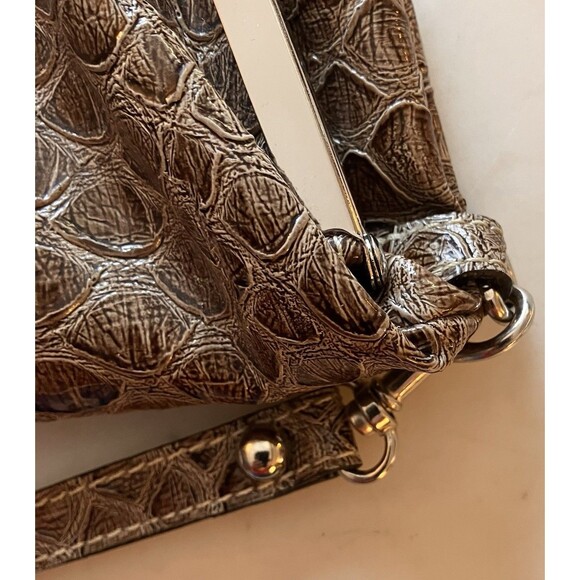 GUESS Faux Crocodile Leather Textured Wristlet Clutch Brown - Picture 3 of 10